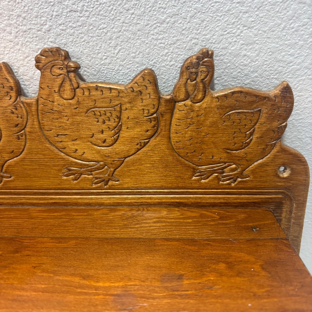 Vintage Carved Wood Chicken Hen Paper Towel Holder Wall Mount Shelf Farmhouse - Picture 8 of 13